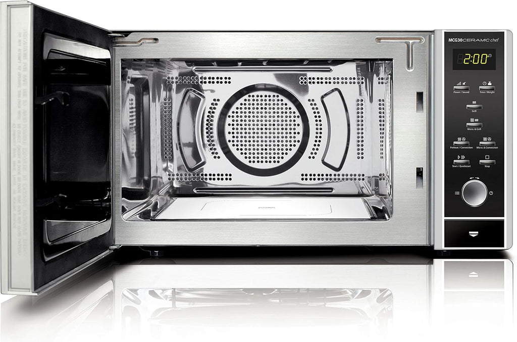 CASO MCG30 Ceramic chef Testsieger Haus & Garten Test, 3in1 Mikrowelle mit Grill + Heißluft 2100W 30L, Borosilikatglasboden, Backofen-Funktion bis 200°C