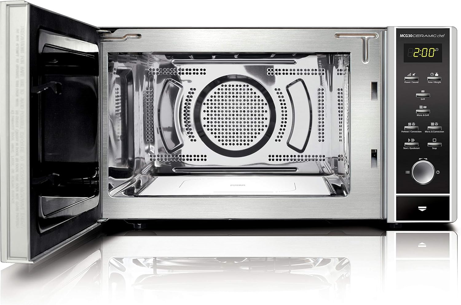 CASO MCG30 Ceramic chef Testsieger Haus & Garten Test, 3in1 Mikrowelle mit Grill + Heißluft 2100W 30L, Borosilikatglasboden, Backofen-Funktion bis 200°C
