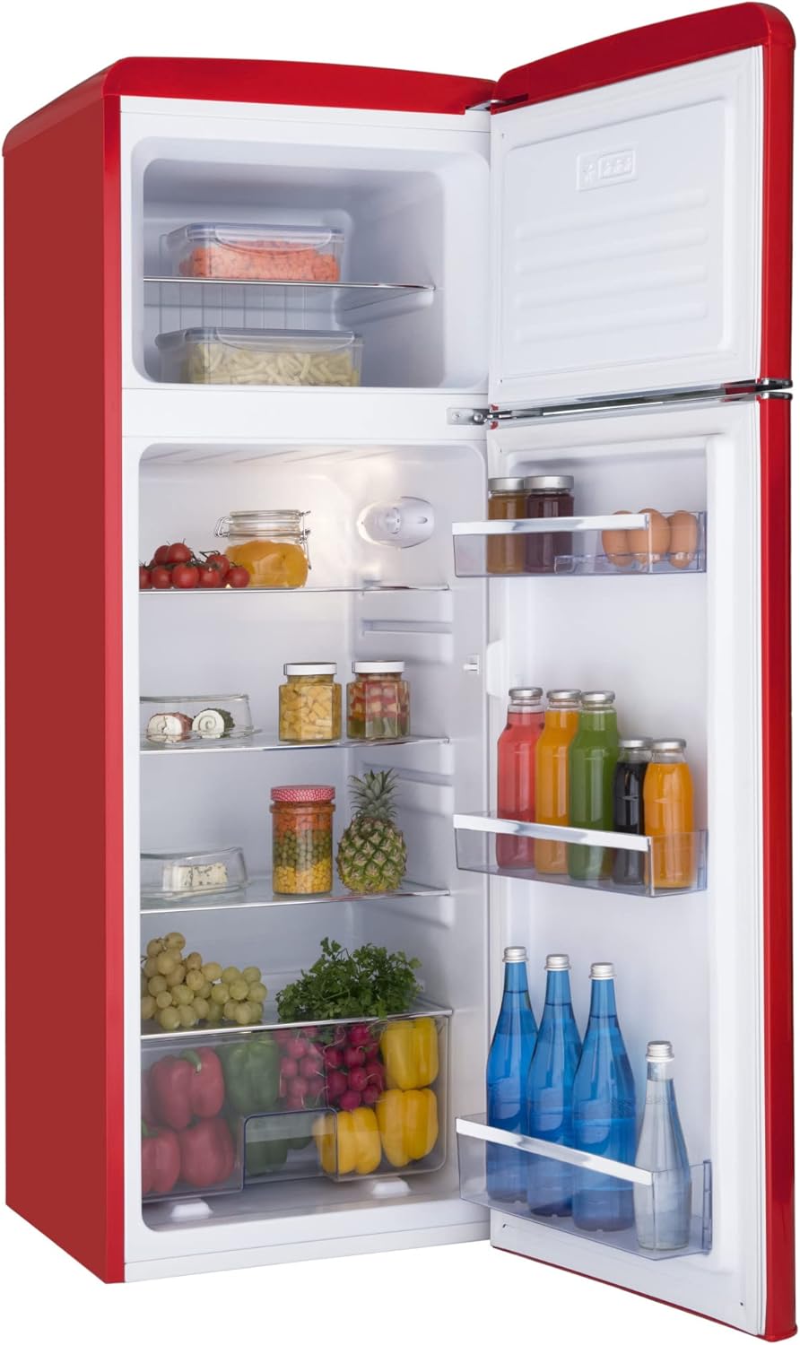 Amica KGC 15632 T Retro Kühl-/Gefrierkombination / Ice Blue (Türkis) / 144cm (H) x 55cm (B) x 62cm (T) / Retro-Design / Kühlschrank mit Gefrierfach