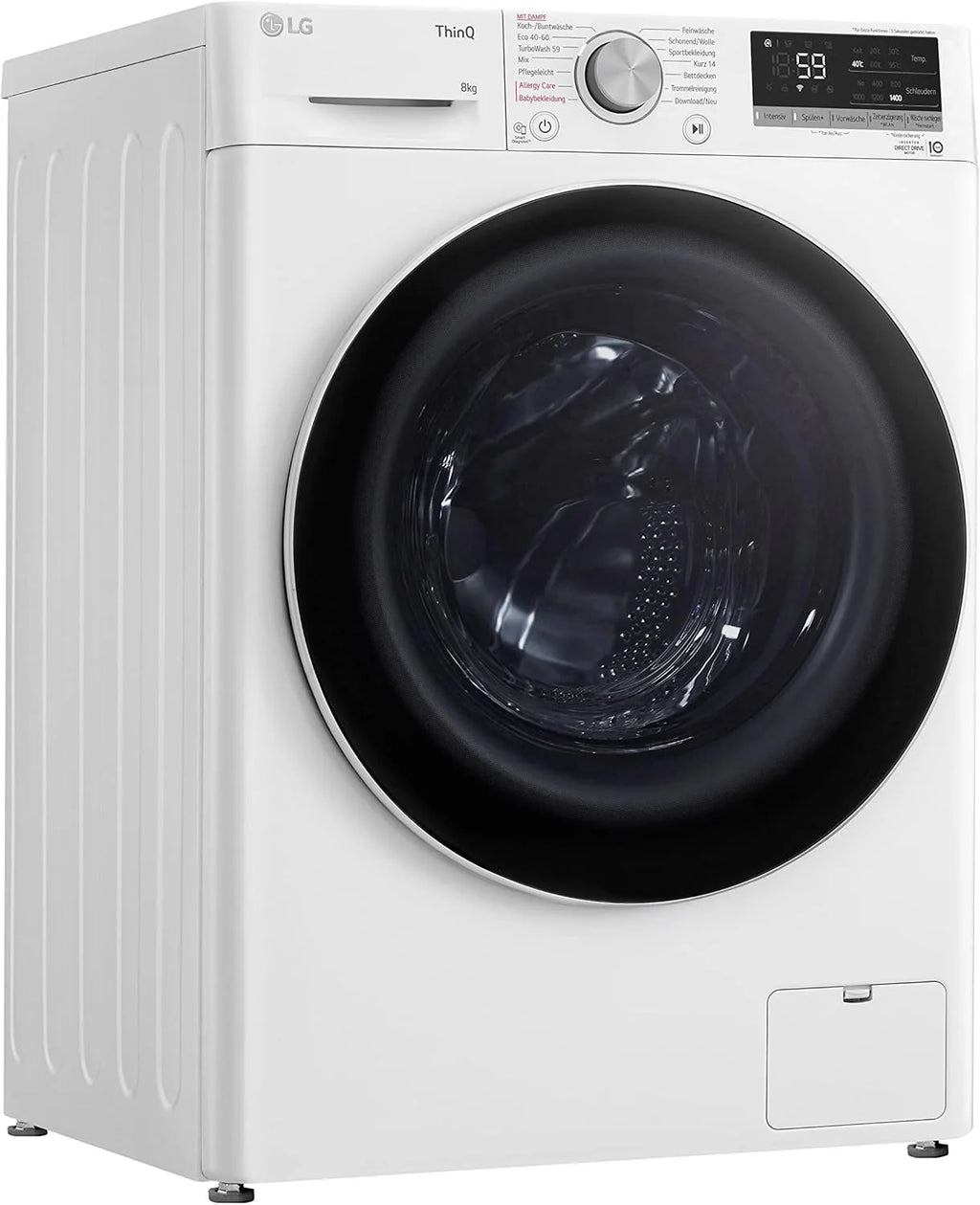 LG F4WV7080, Klasse A, Frontlader-Waschmaschine 8 kg, 1400 U/Min, AI Direct Drive, Wi-Fi, Tiefenreinigung mit Dampf, Groe Kapazitt, TRIPLE A, Auentür aus Sicherheitsglas, 62 x 60 x 85 cm  Wei