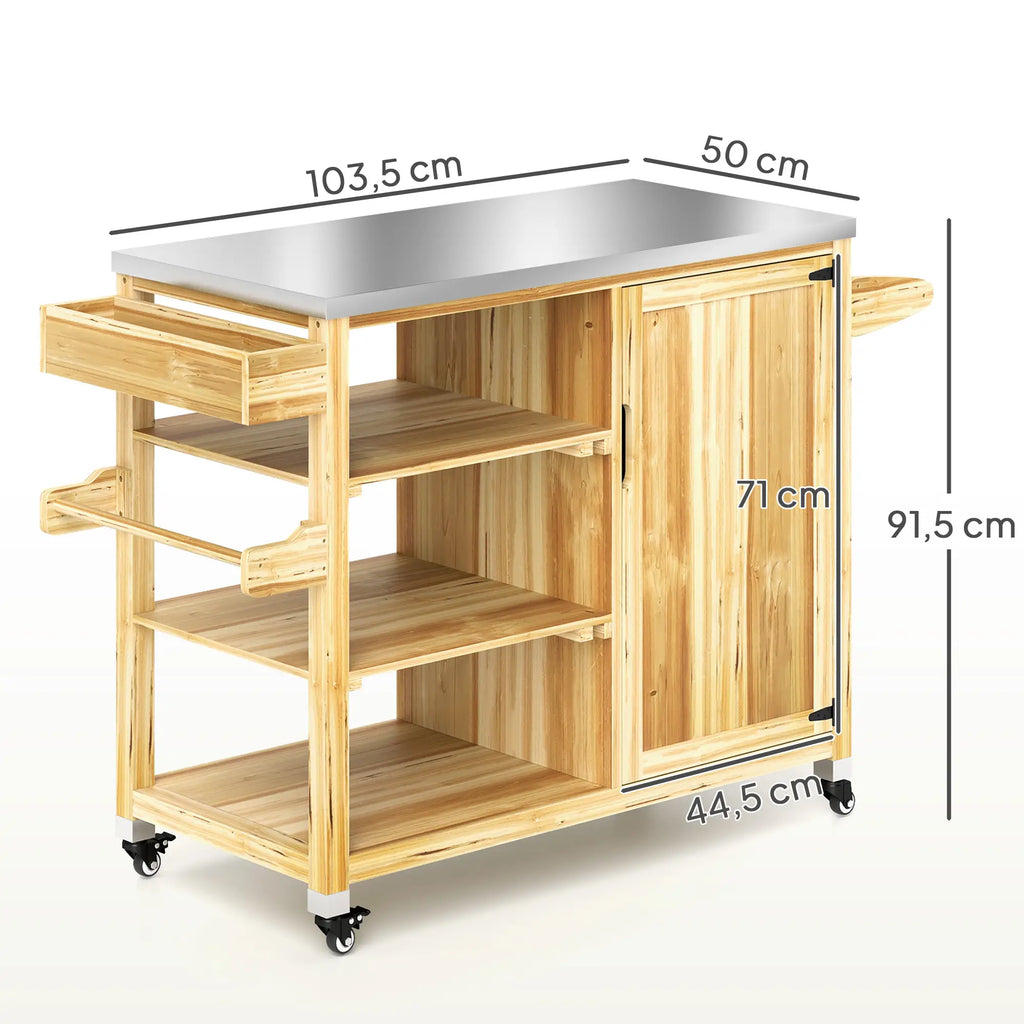 Outsunny Grillwagen Outdoor Kücheninsel mit Rollen Massivholz
