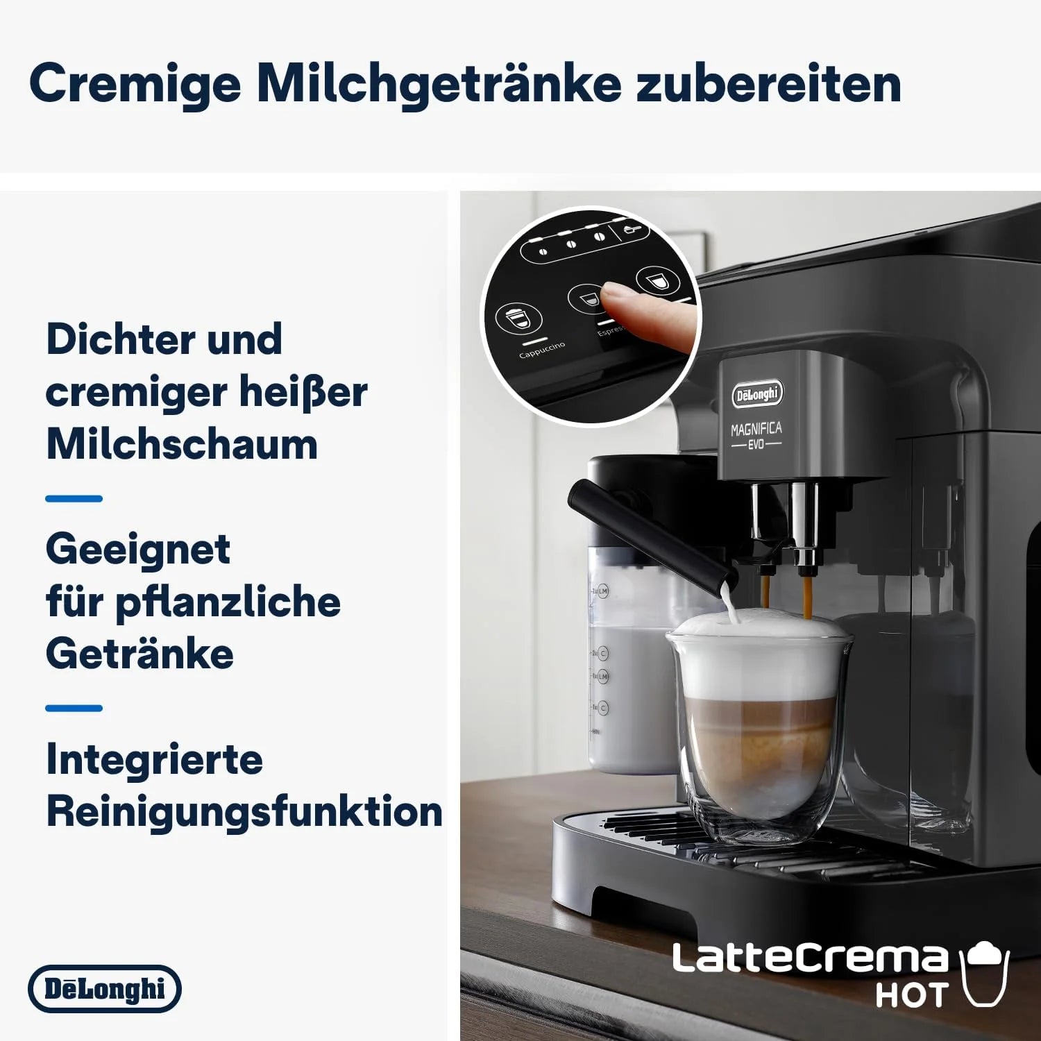 De'Longhi Magnifica Evo Next ECAM312.80.TB, Kaffeevollautomat mit 13 Getränken (Cappuccino, Espresso, Latte Macchiato), 2,4'' TFT Farbdisplay, LatteCrema Milchsystem, 2-Tassen-Funktion, Titan