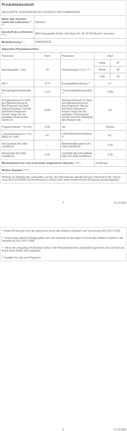 Siemens SN63EX14VE, iQ300 Smarter Geschirrspüler, Vollintegrierte Spülmaschine mit Besteckschublade, 60 cm, Auto Türöffnung dank autoOpen dry, Besonders leise durch iQdrive-Motor, infoLight aquaStop