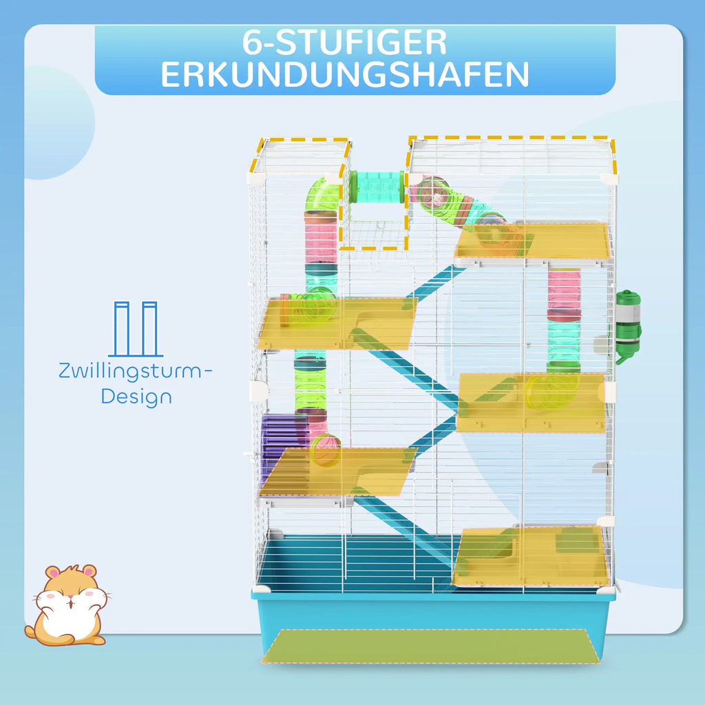 PawHut Hamsterkäfig Kleintierkäfig 6 Etagen Röhrensystem Doppel-Turm
