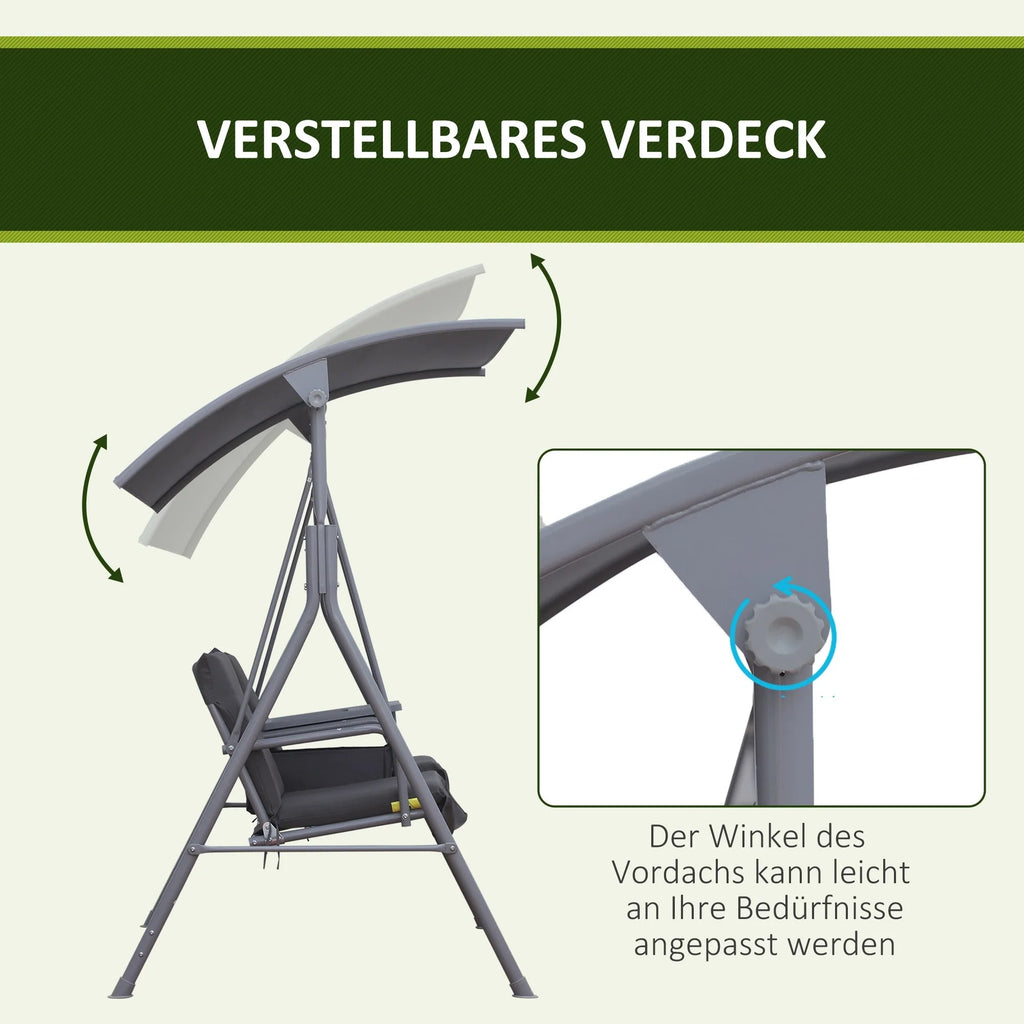 Outsunny Hollywoodschaukel 2-Sitzer mit Sonnendach Becherhalter