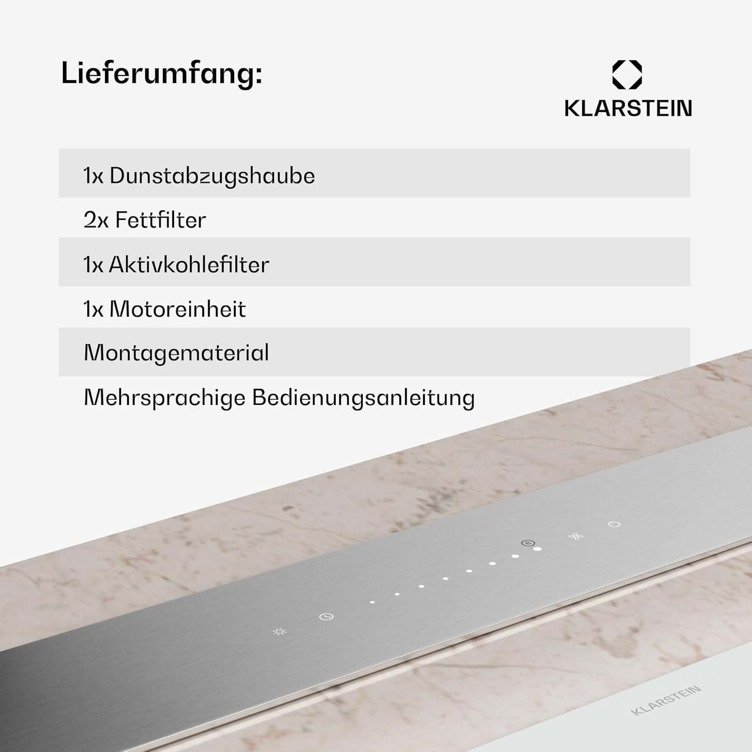 Klarstein Downdraft-Dunstabzugshaube, Versenkbare Abzugshaube, Leise Dunstabzugshauben mit Filter, Dunstabzugshaube 60cm, Umluft/Abluft Dunsthaube mit 10 Stufen, Dunstabzug 576 m³/h Luftstrom