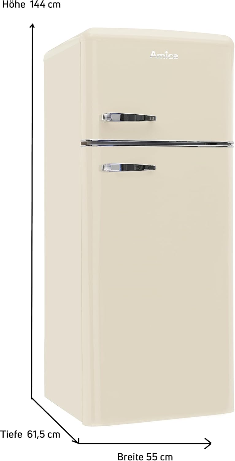 Amica KGC 15632 T Retro Kühl-/Gefrierkombination / Ice Blue (Türkis) / 144cm (H) x 55cm (B) x 62cm (T) / Retro-Design / Kühlschrank mit Gefrierfach
