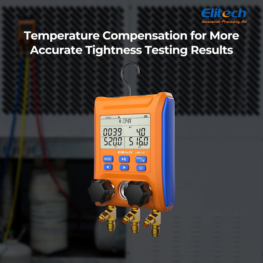 Elitech Kältetechnik die Monteurhilfe Manifold Gauge Set, Hochpräzises Vakuum Drucktemperatur Lecktester Tester Digitales Messgerät für Kühlschränke LMG-10