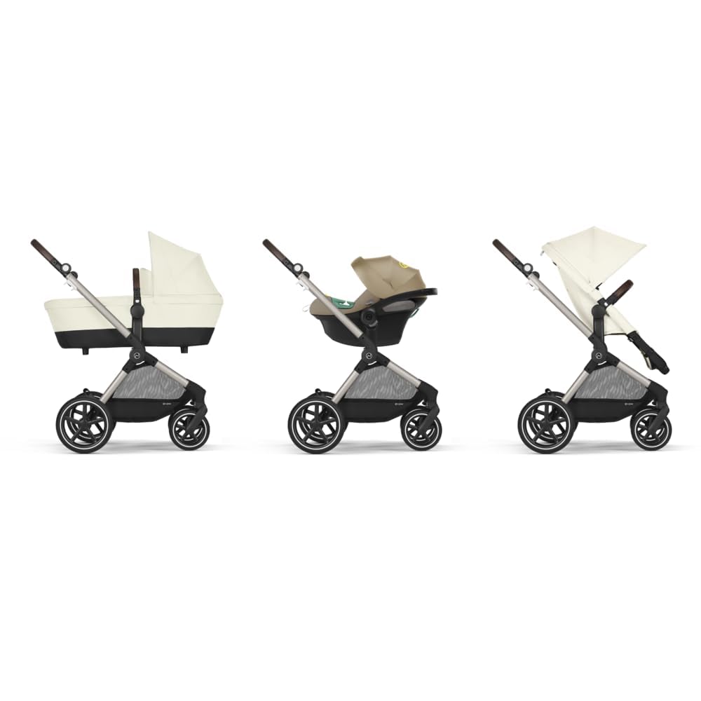 CYBEX Gold Kinderwagen EOS Lux 2-in-1 mit Babyschale Aton B2 i-Size und Babyschalen-Adapter, Reisesystem, Ab Geburt bis 22 kg (ca. 4 Jahre), Moon Black (Schwarz)