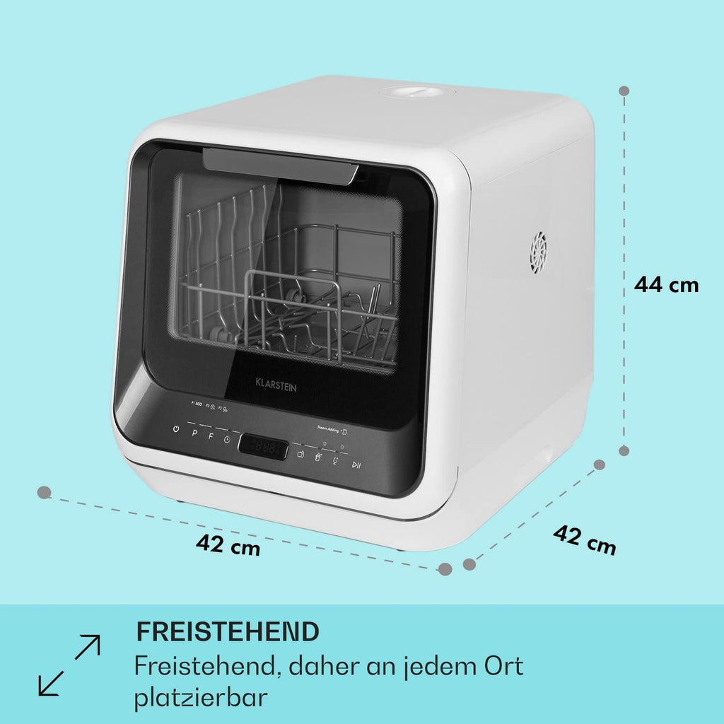 Klarstein  ia Mini Geschirrspüler, Spülmaschine mit Platz für 2 Maßgedecke, 6 Programme, 5 L Wasser benötigt, LED-Display, Touch, Tischgeschirrspüler inkl. Zubehör, schwarz