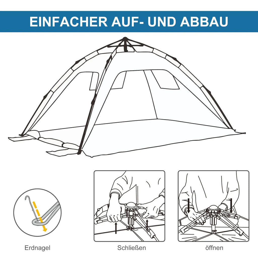 Outsunny Strandmuschel Pop-up 2 Personen mit Fenstern Himmelblau