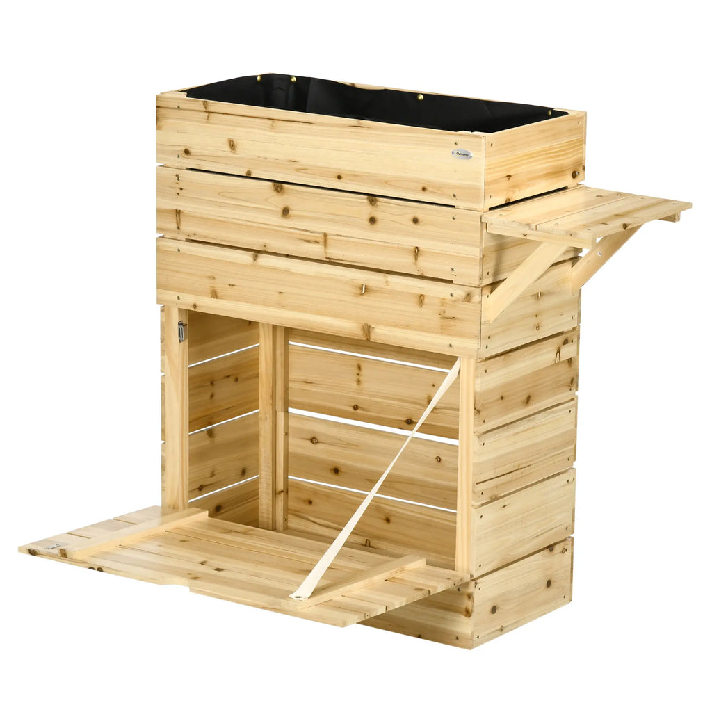 Outsunny Hochbeet Pflanzkasten mit Ablage erhöht Massivholz