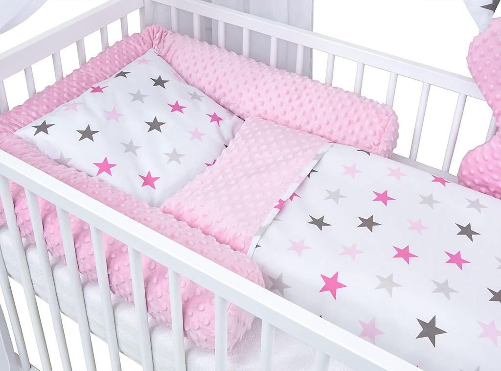 Baby Delux Babybett Komplett Set Hausbett 60x120 cm weiß Schublade Rausfallschutz Kinderbett Matratze Bettwäsche Deko Set (Prince Stars)