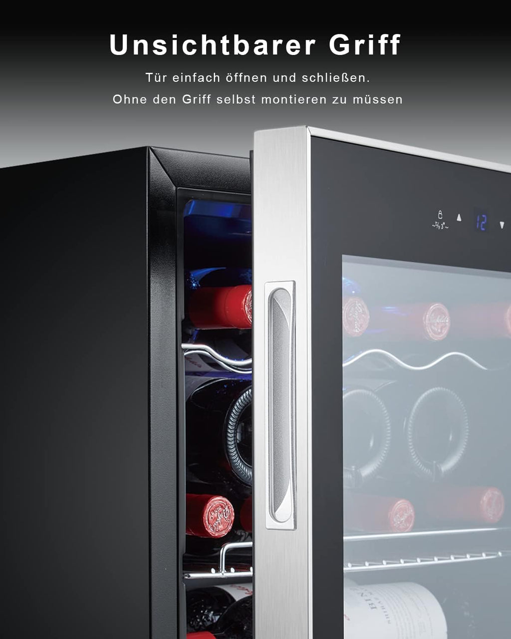 Kalamera Getränkekühlschrank, Bierkühlschrank mit Touch-Bedienfeld, 3-18°C Kühlzone, Flaschenkühlschrank 86 Liter, Blaue LED-Innenbeleuchtung, 41 dB, KRC-86GE