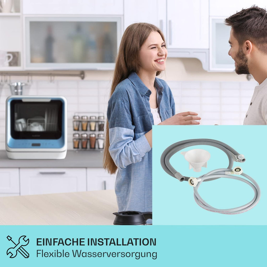 Klarstein  ia Mini Geschirrspüler, Spülmaschine mit Platz für 2 Maßgedecke, 6 Programme, 5 L Wasser benötigt, LED-Display, Touch, Tischgeschirrspüler inkl. Zubehör, schwarz