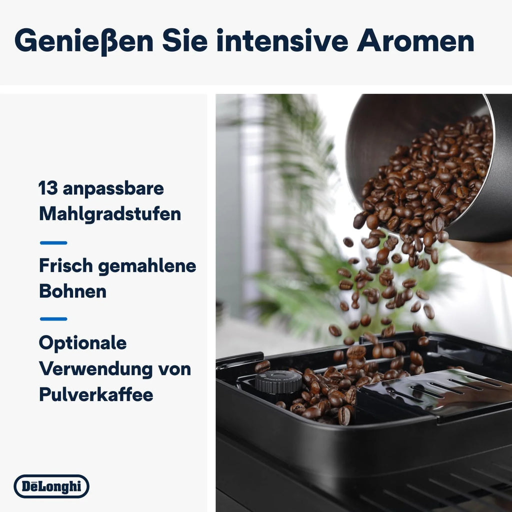 De'Longhi Magnifica Evo Next ECAM312.80.TB, Kaffeevollautomat mit 13 Getränken (Cappuccino, Espresso, Latte Macchiato), 2,4'' TFT Farbdisplay, LatteCrema Milchsystem, 2-Tassen-Funktion, Titan