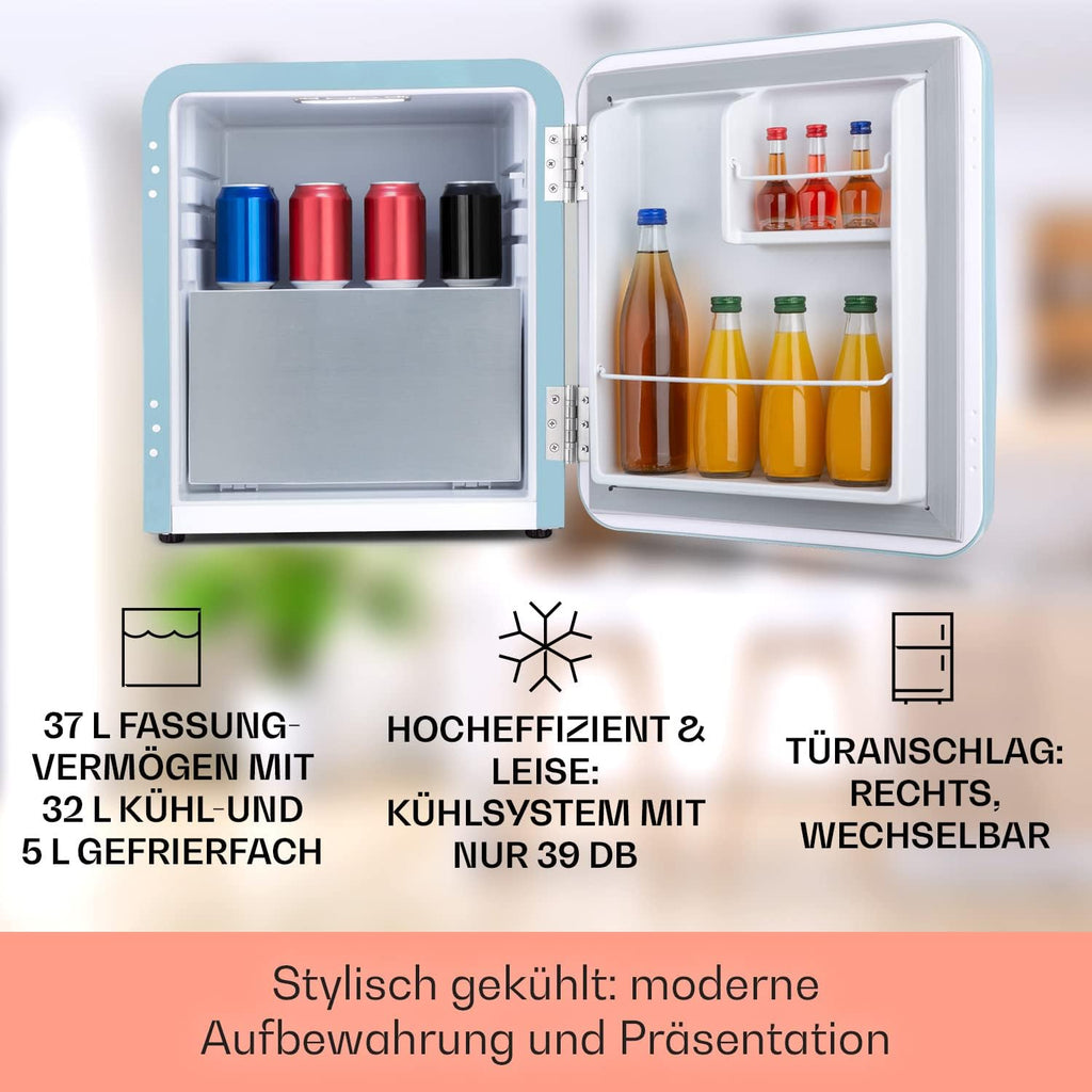 Klarstein Audrey Mini - kleiner Kühlschrank, kompakte Mini-Bar, freistehend, Kompressionskühlung, Fassungsvermögen, Kühlung: 0-10 °C, Mini-Kühlschrank mit 70 Liter Fassungsvermögen, rot