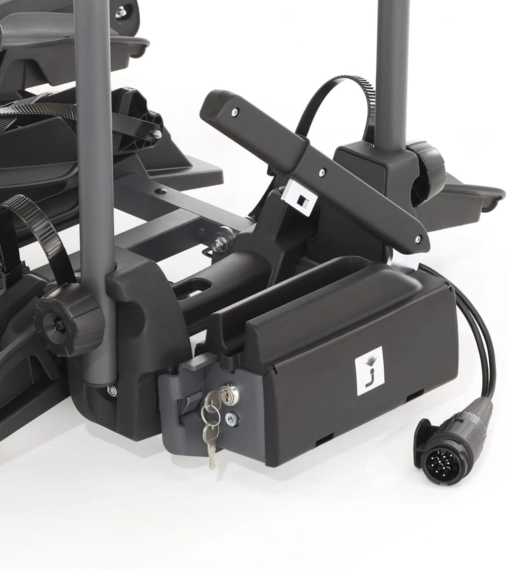 Fischer Kupplungs-Fahrradträger ProlineEvo 2, für 2 Fahrräder bis 60kg Nutzlast, E-Bike geeignet, vormontiert, abschließbar, faltbar