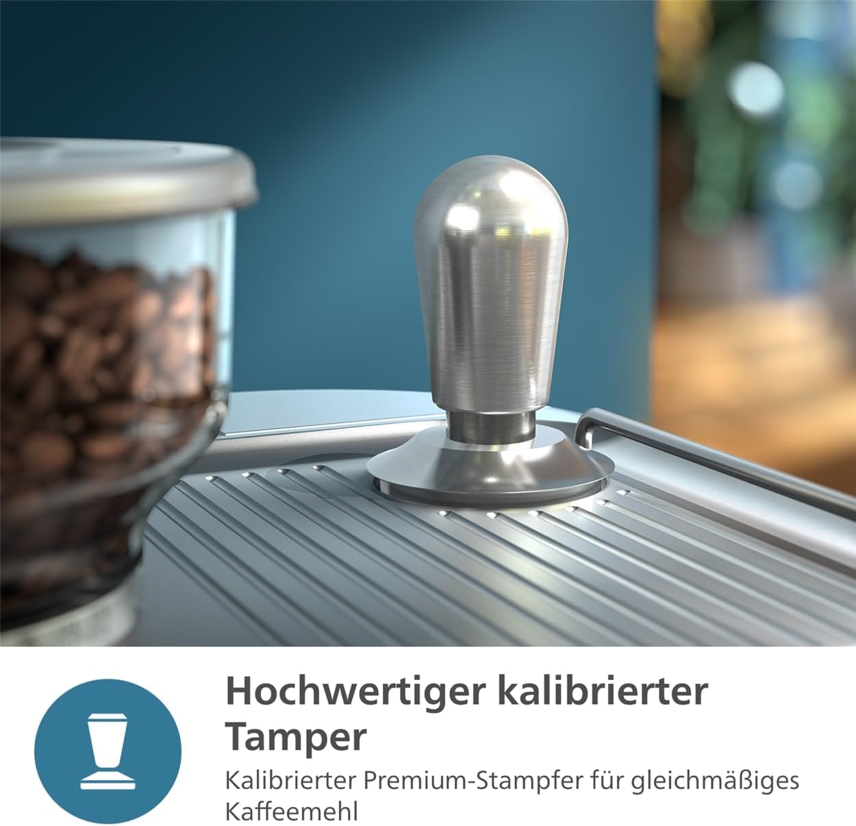 Philips Barista Brew Halbautomatische Espressomaschine - Einfacher & doppelter Espresso + Americano Taste, 250g Bohnenbehälter, Intuitive Führung, Kalibriertes Stampfen, Metall Silber (PSA3218/01)