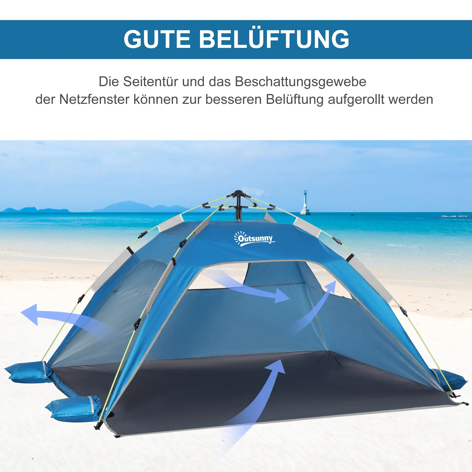 Outsunny Strandmuschel Pop-up 2 Personen mit Fenstern Himmelblau