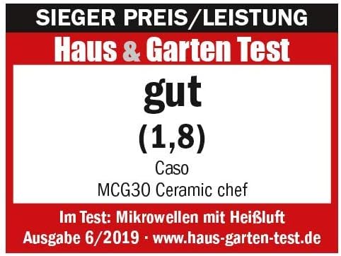 CASO MCG30 Ceramic chef Testsieger Haus & Garten Test, 3in1 Mikrowelle mit Grill + Heißluft 2100W 30L, Borosilikatglasboden, Backofen-Funktion bis 200°C