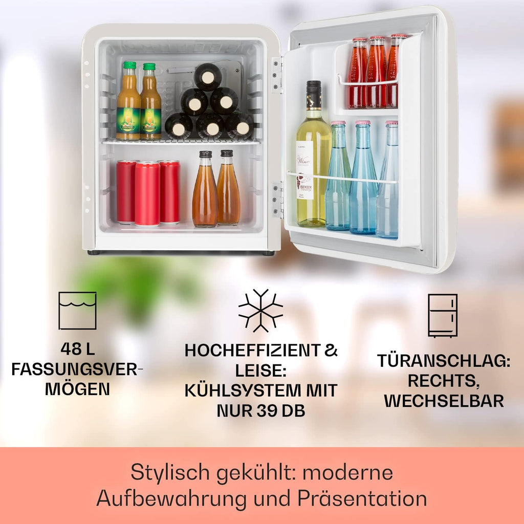 Klarstein Audrey Mini - kleiner Kühlschrank, kompakte Mini-Bar, freistehend, Kompressionskühlung, Fassungsvermögen, Kühlung: 0-10 °C, Mini-Kühlschrank mit 70 Liter Fassungsvermögen, rot