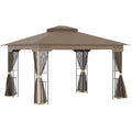 Outsunny Gartenpavillon 3,65 × 3 m mit Doppeldach & Moskitonetz – Braun/Beige