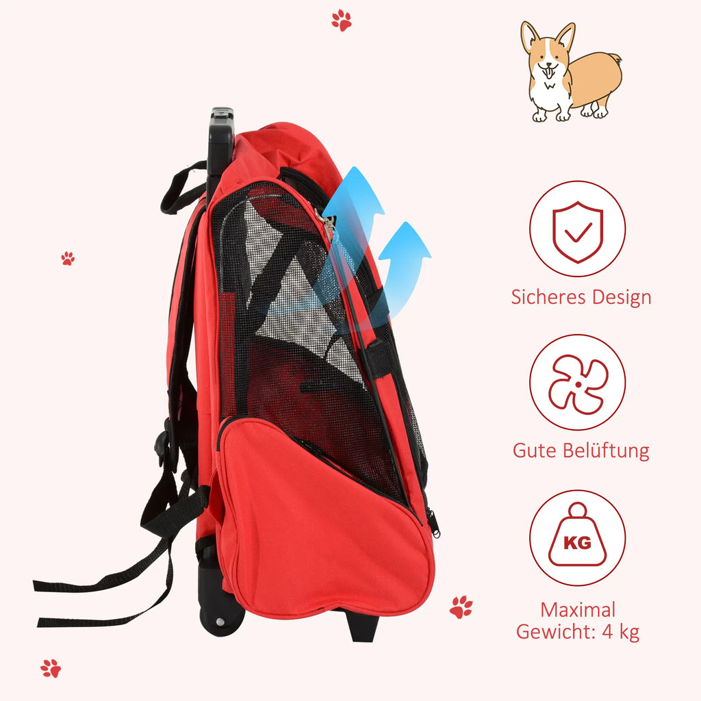 PawHut Hundetrolley Tragetasche 2in1 Rucksack mit Rollen höhenverstellbar