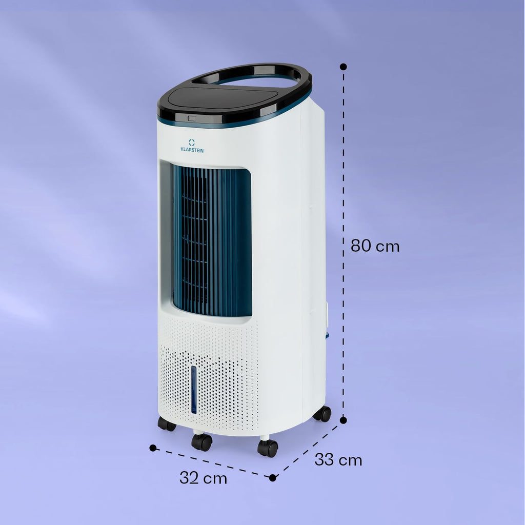 Klarstein Luftkühler mit Wasserkühlung, Leiser 4-in-1 Verdunstungskühler, Luftbefeuchter, Ventilator & Nachtmodus, Mobile Klimageräte Luftkühler 7L, 65W Air Cooler, 330m³/h Kühlender Luftstrom