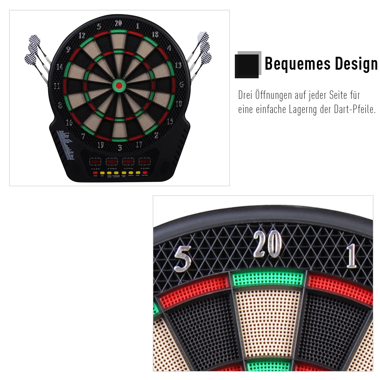 HOMCOM elektronische Dartscheibe Dartboard 27 Spiele 16 Spieler
