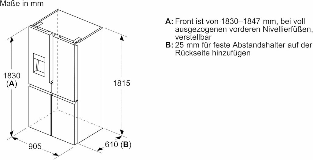 SIEMENS KF96NVPEA iQ300 Multi-Door-Kühlschrank, 183 x 91 cm, 405 L Kühlen & 200 L Gefrieren, hyperFresh längere Frische, noFrost nie wieder abtauen, superCooling schnellere Kühlung