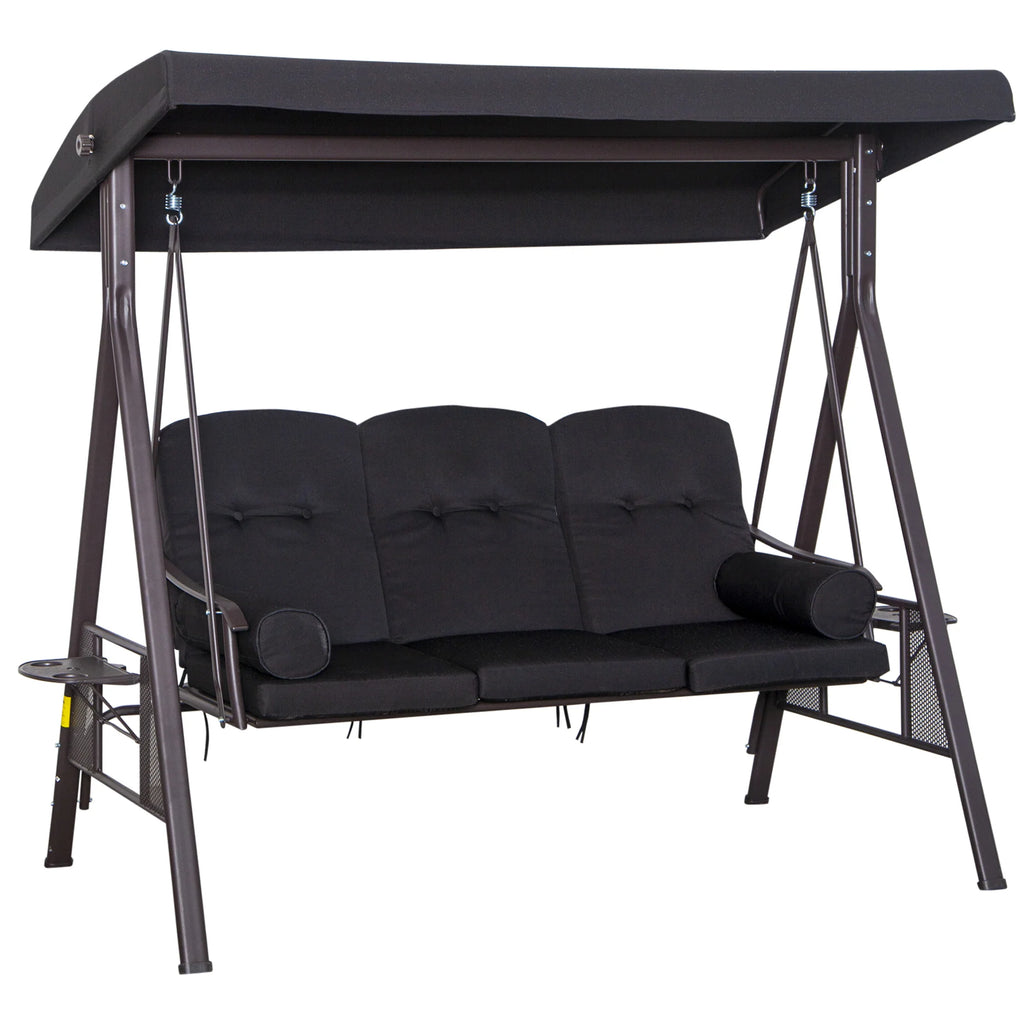 Outsunny 3-Sitzer Hollywoodschaukel mit Sonnendach & Kissen – Schwarz