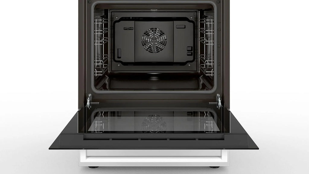 Bosch HKR39C250 Serie 4 Elektro-Standherd, 60 cm breit, EcoClean Direct Reinigungshilfe, 3D Heißluft Backen auf 3 Ebenen, LED-Display-Steuerung, erweiterbare Kochzone für großes Kochgeschirr